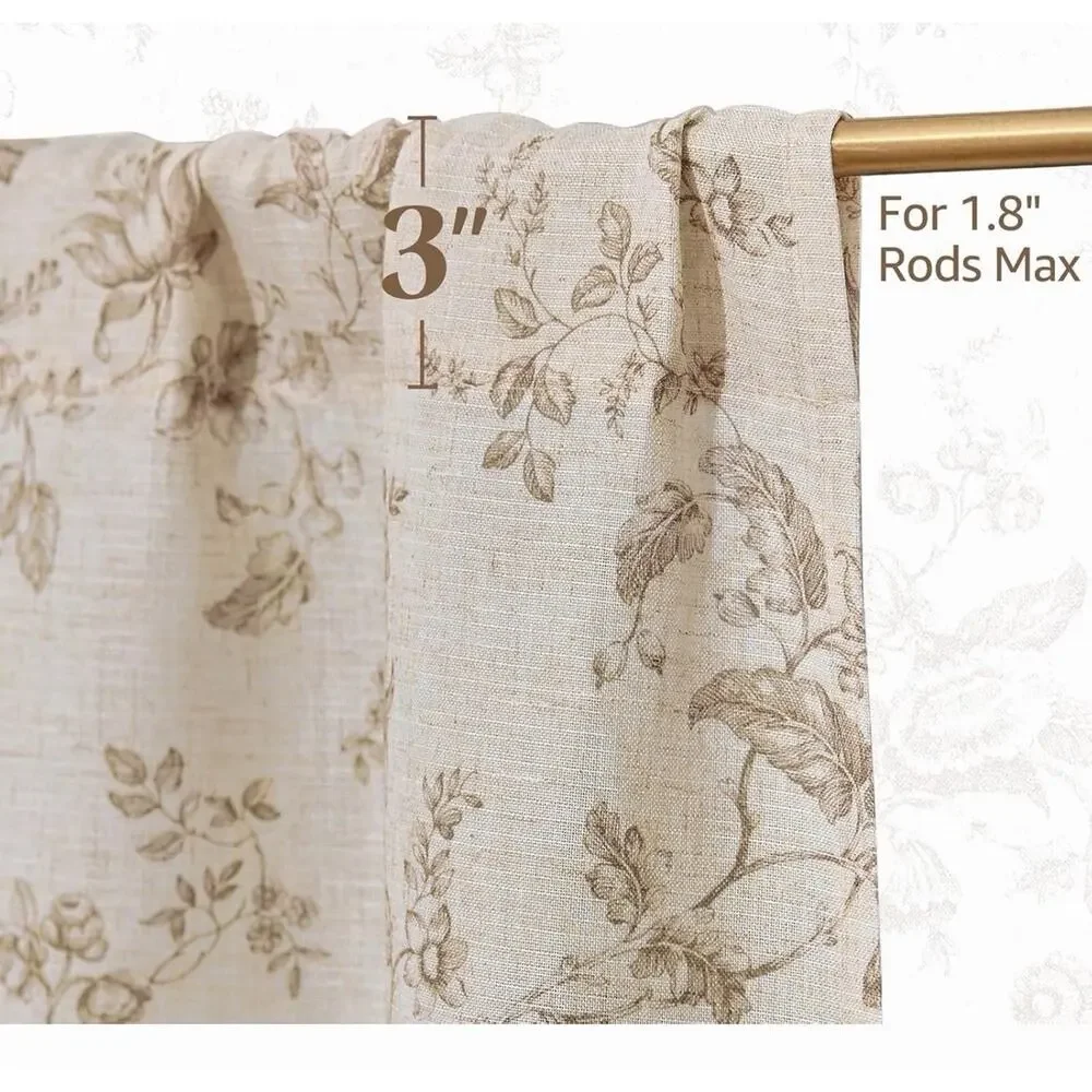Amlie Floral Kitchen Curtains 30 Inch Length Linen Cafe Curtains Taupe 2 Panel